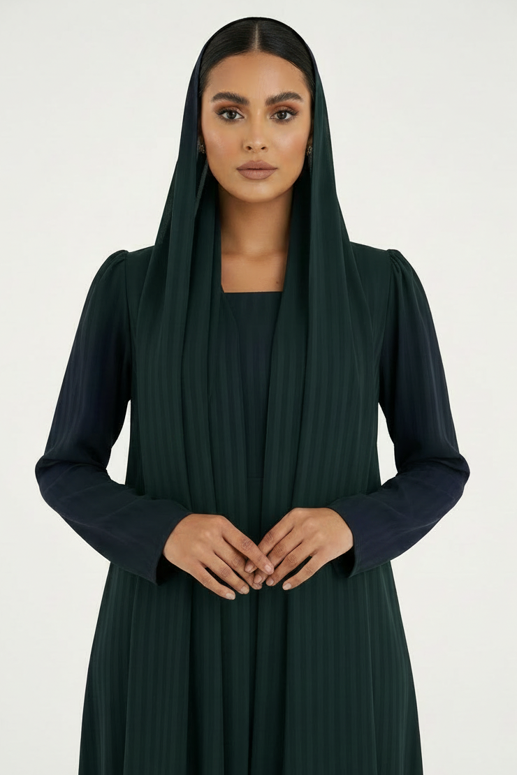 C RTW 2386-03 Forest Green Striped Abaya