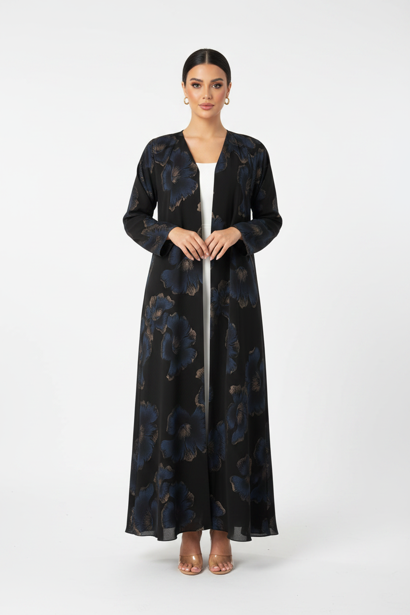 C RTW 2389-04 Black Blue Printed Abaya