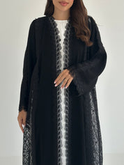 C RTW 2406 Black Leafy Lace Abaya