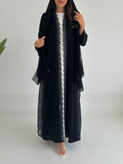 C RTW 2406 Black Leafy Lace Abaya