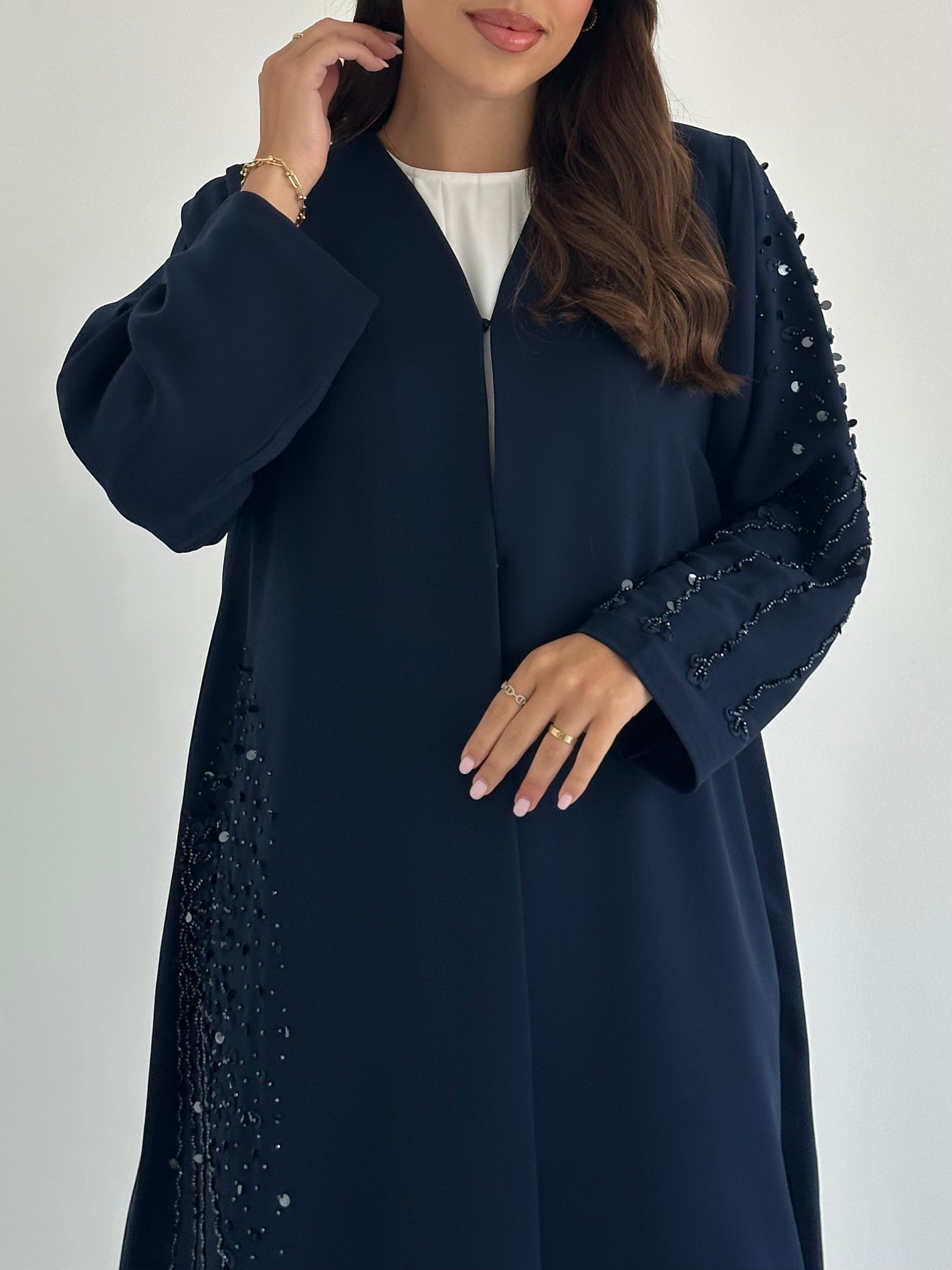 C RTW 2417 Night Blue Beaded Abaya