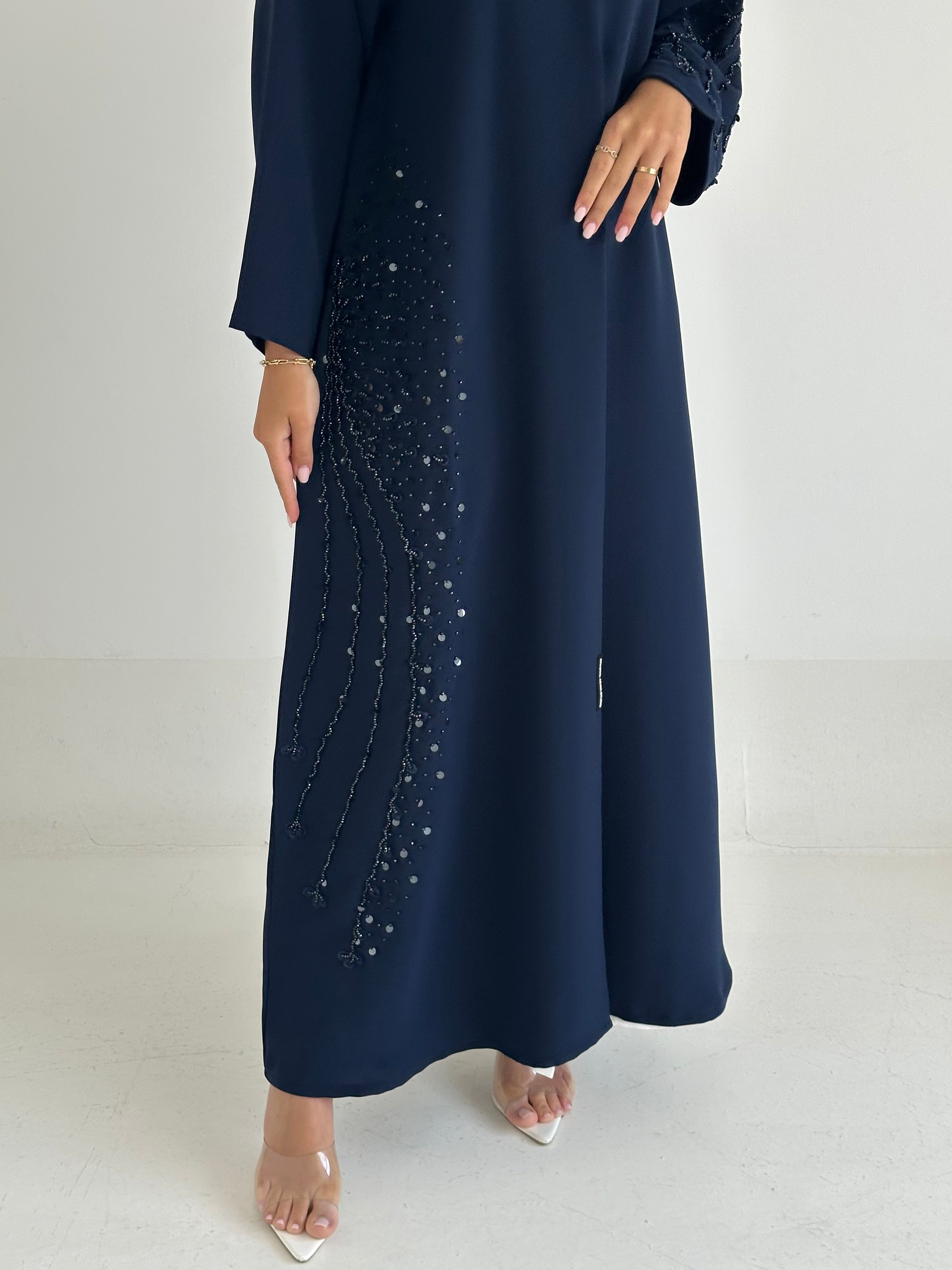 C RTW 2417 Night Blue Beaded Abaya