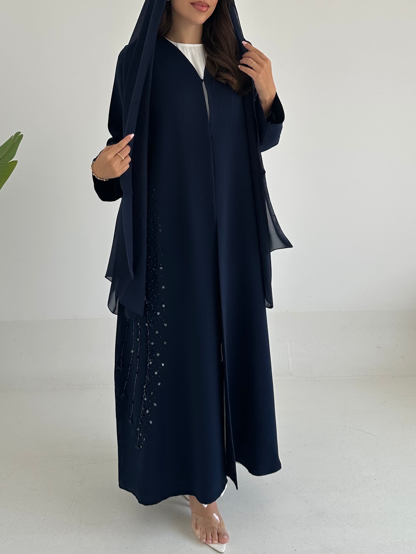 C RTW 2417 Night Blue Beaded Abaya