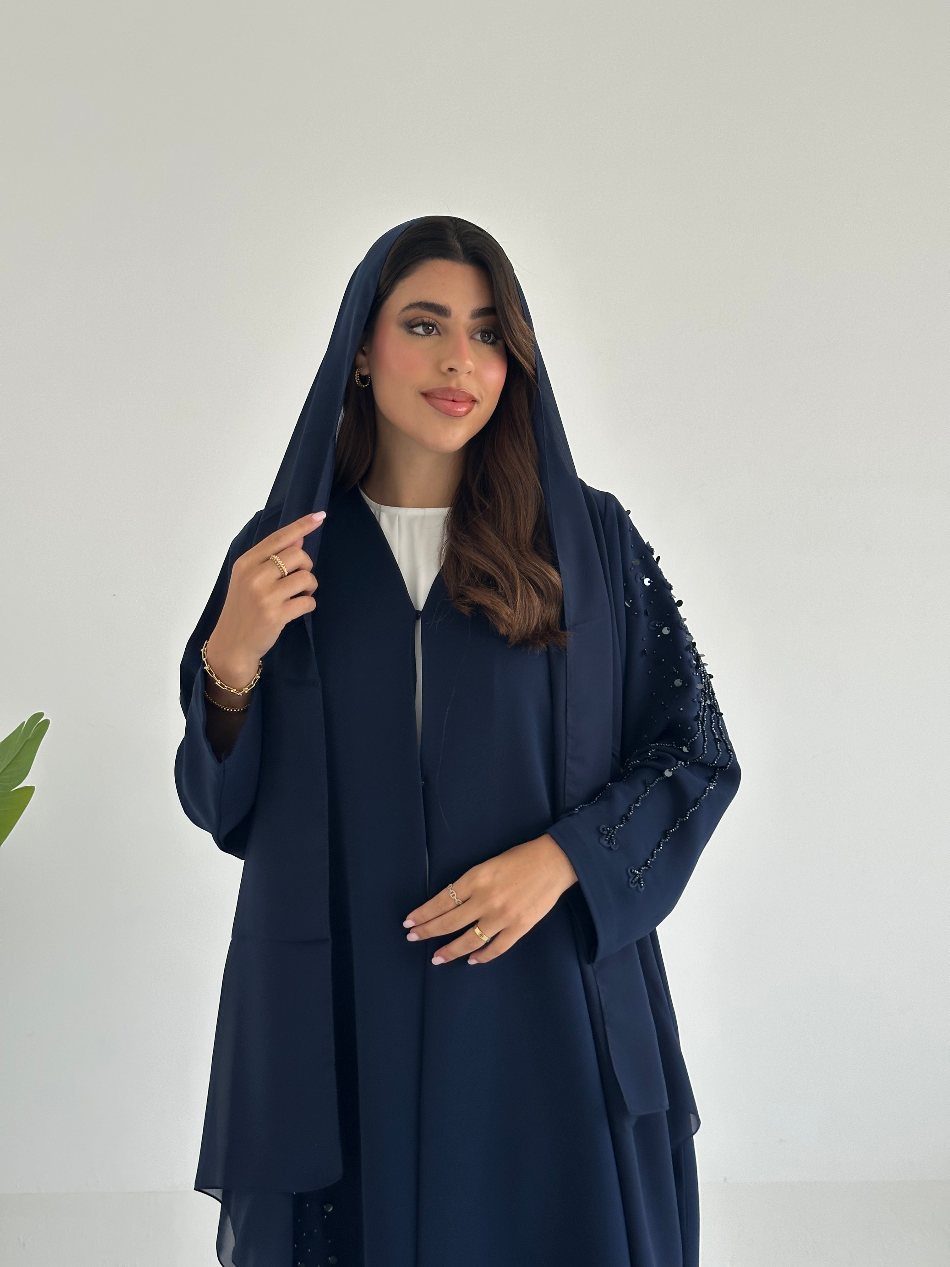C RTW 2417 Night Blue Beaded Abaya