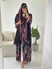 C RTW 2421 Pink Blend Printed Abaya