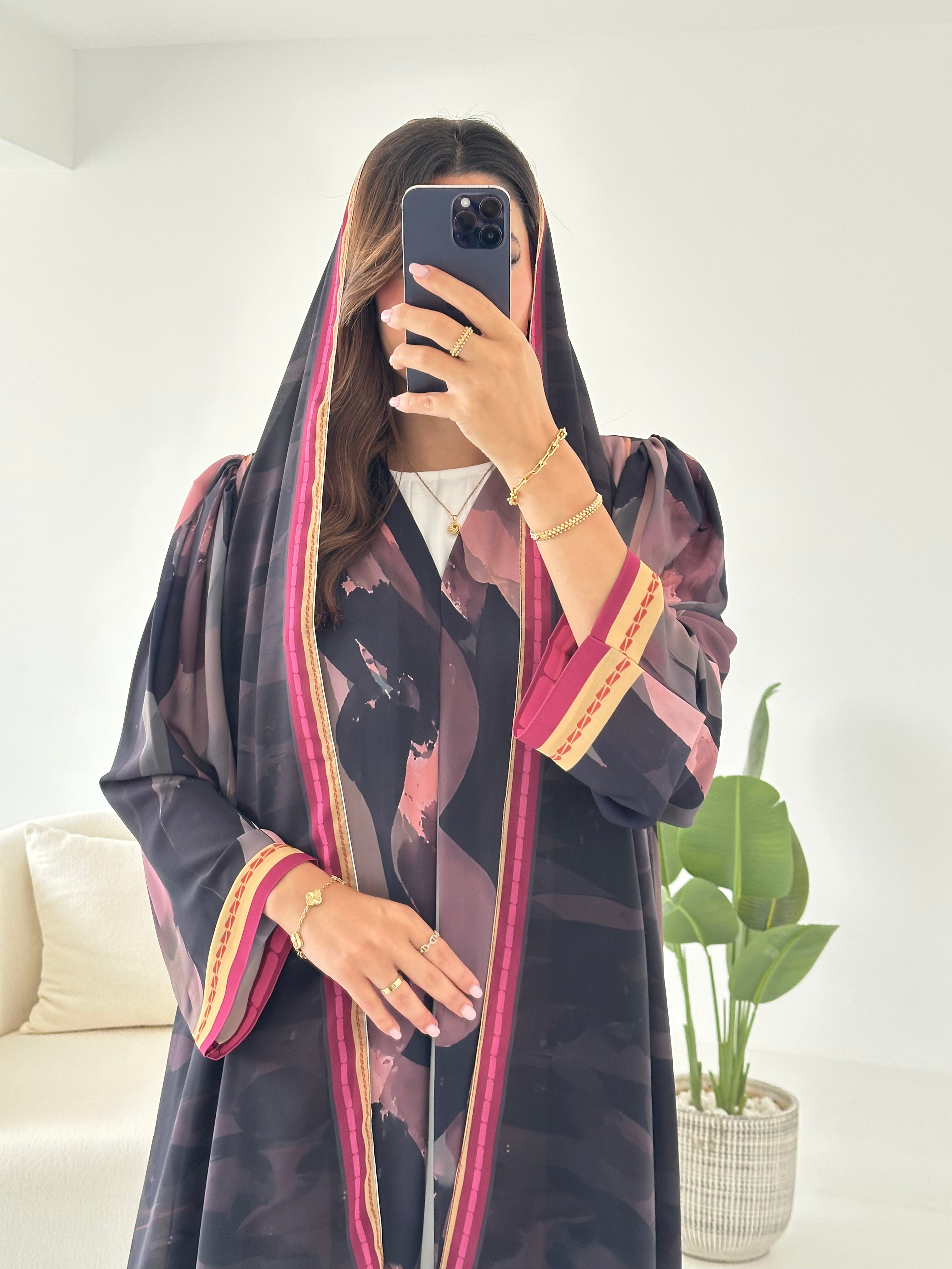 C RTW 2421 Pink Blend Printed Abaya