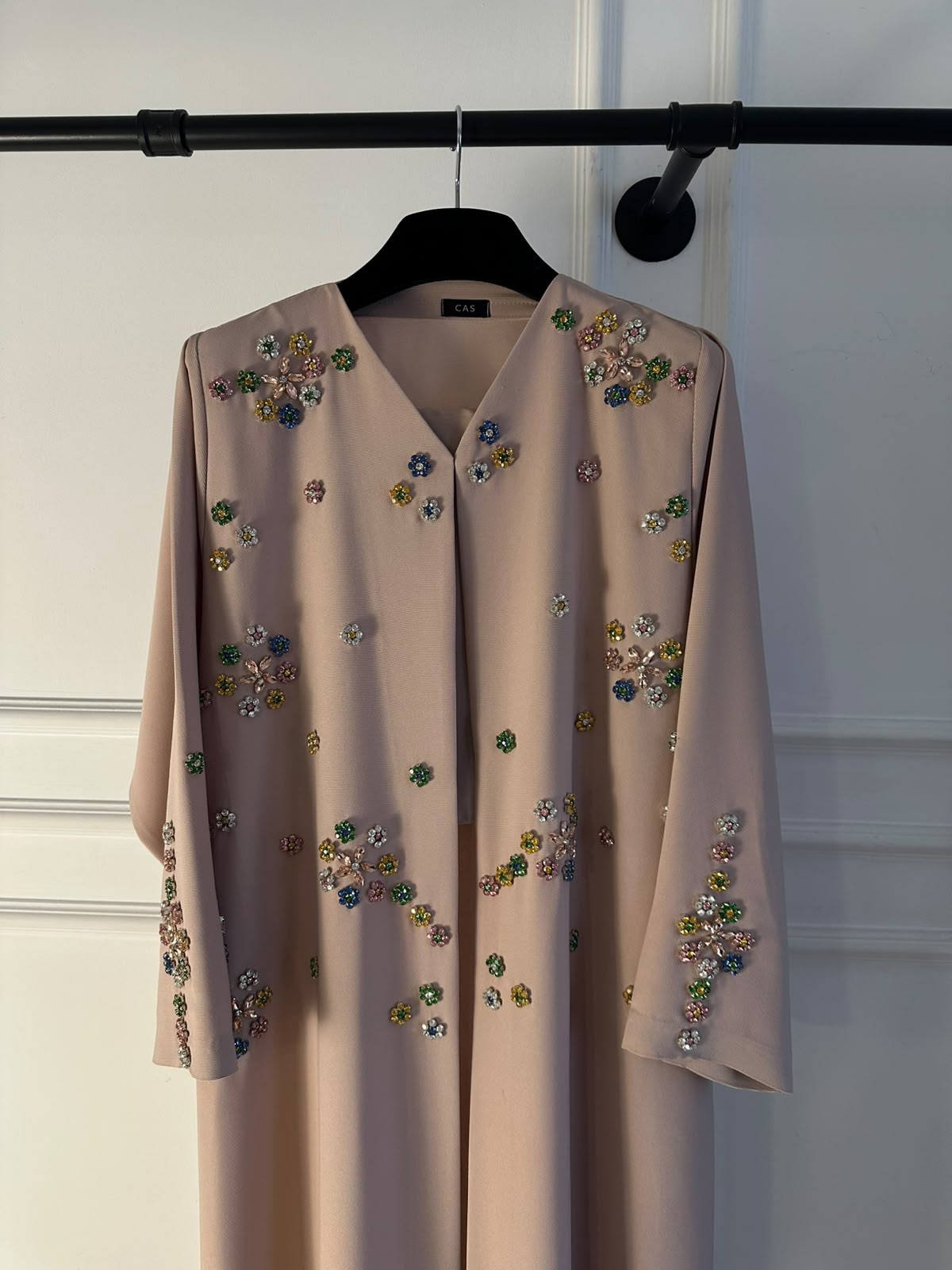 C RTW 2464 Light Pink Floral Beaded Abaya