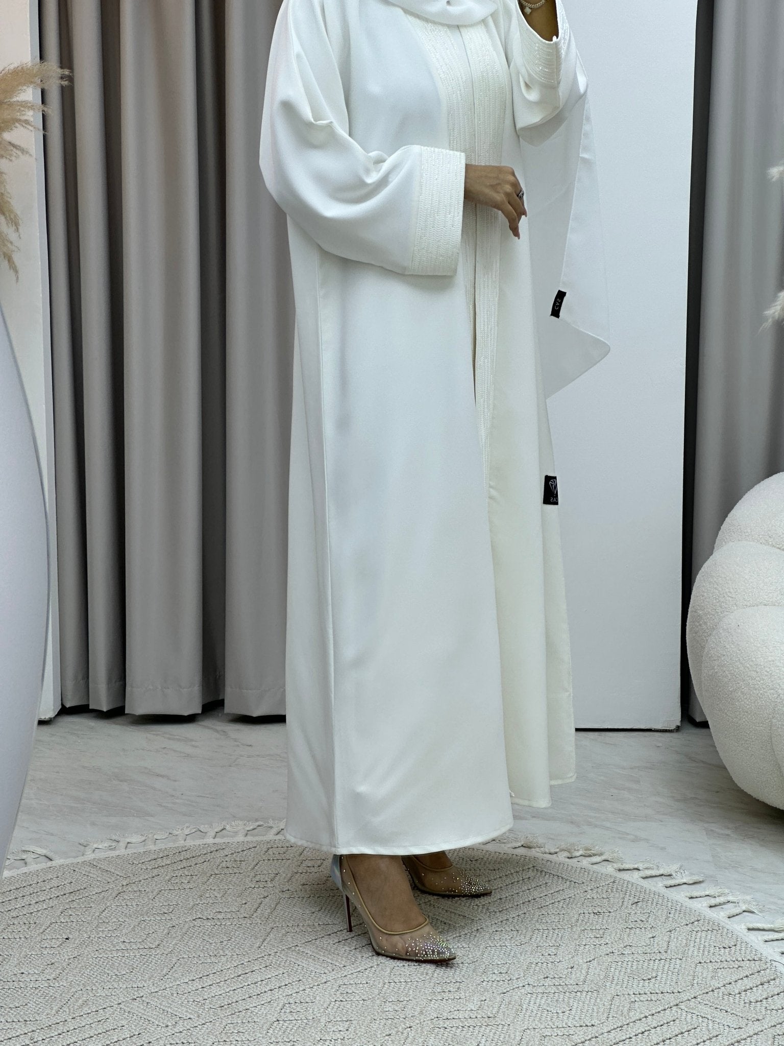 C RTW Beadwork Off White Abaya