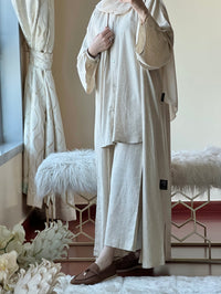 C RTW Beige Summer Linen Travel Abaya Set - L (White Color) / 60