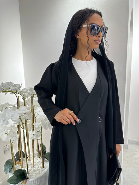 C RTW Black Overlap Classic Work Coat Abaya