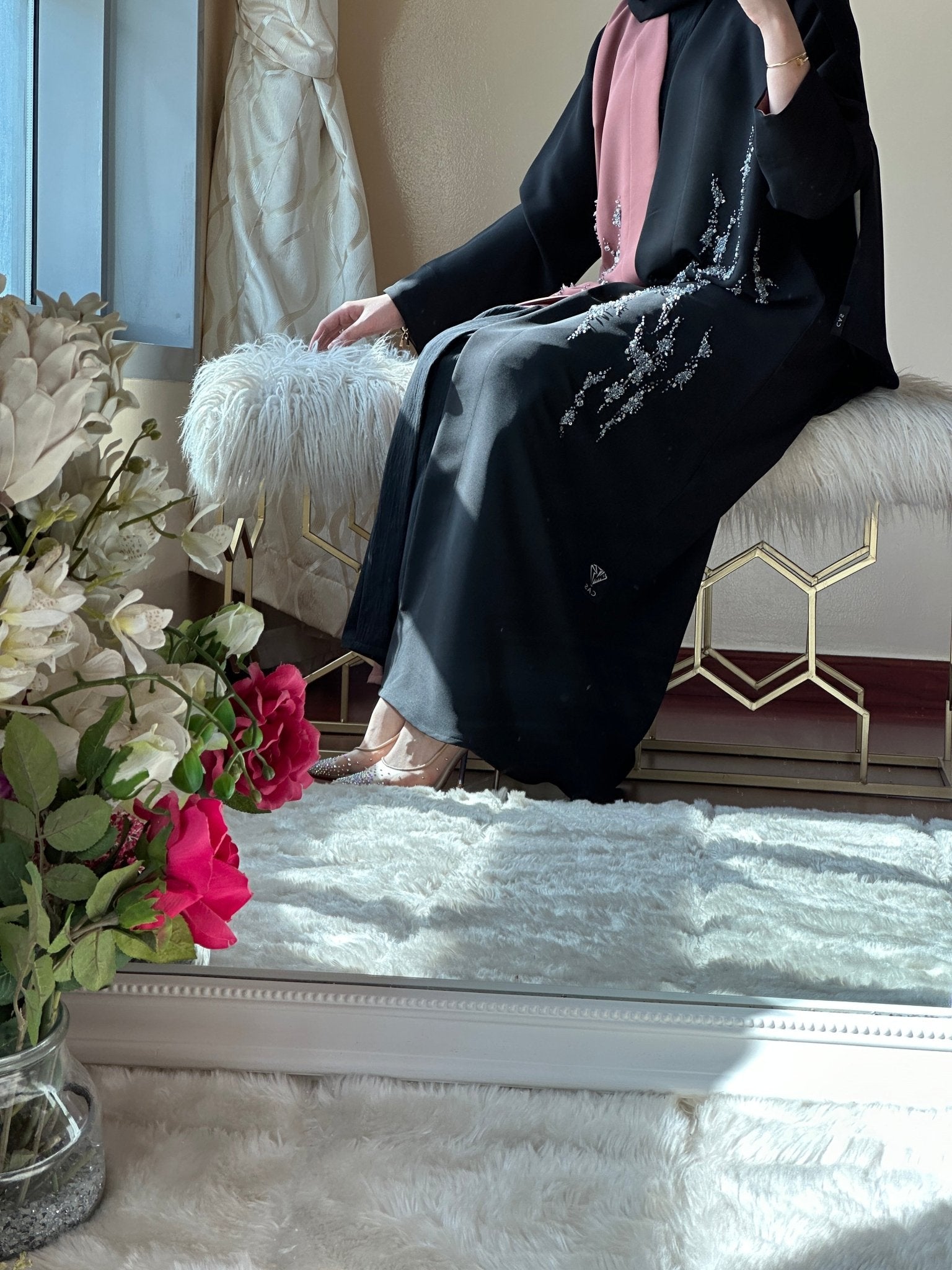 C RTW Black Pink Work Abaya Set 111