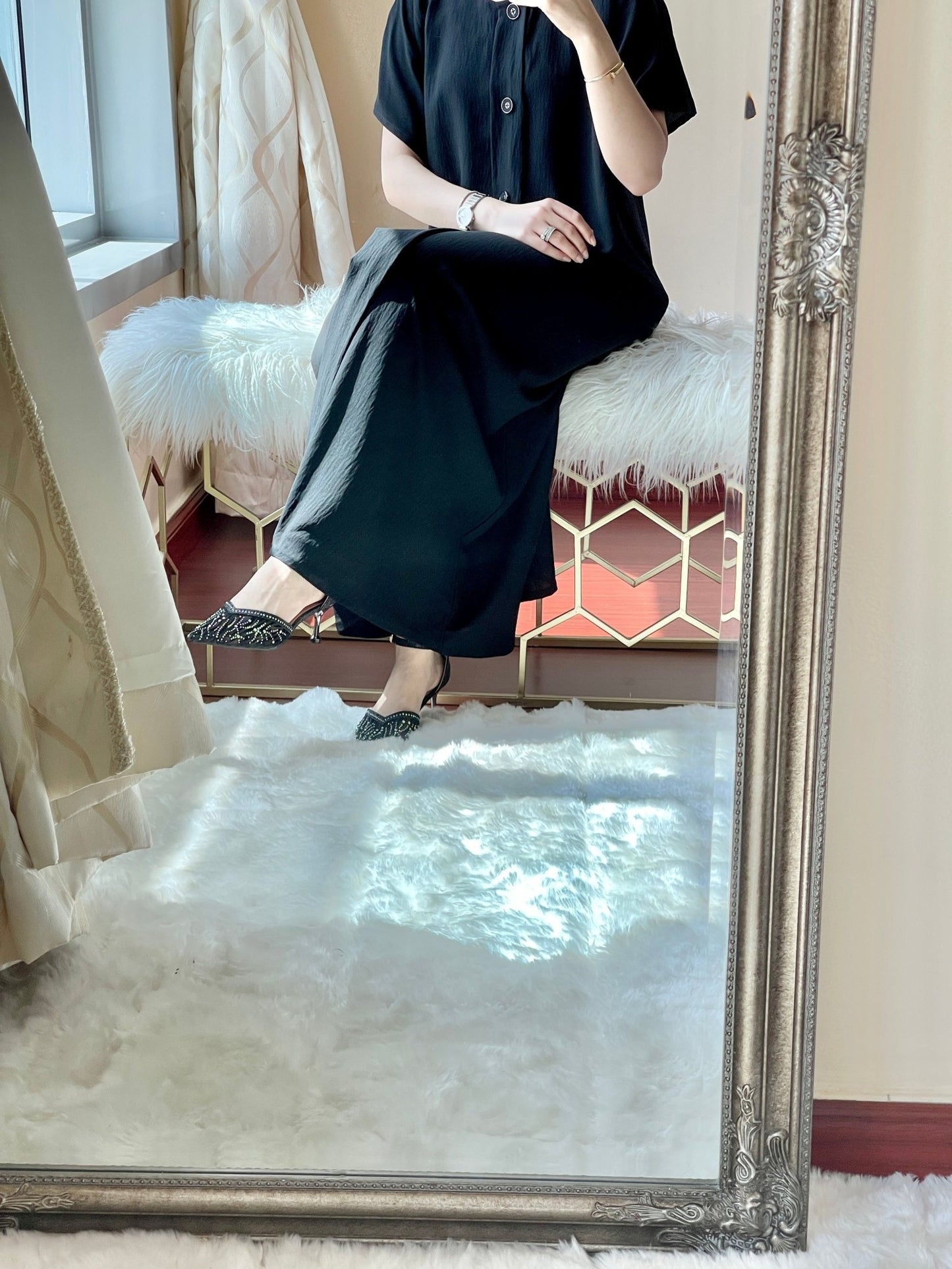 C - RTW - Black - Stripe - Abaya - Set