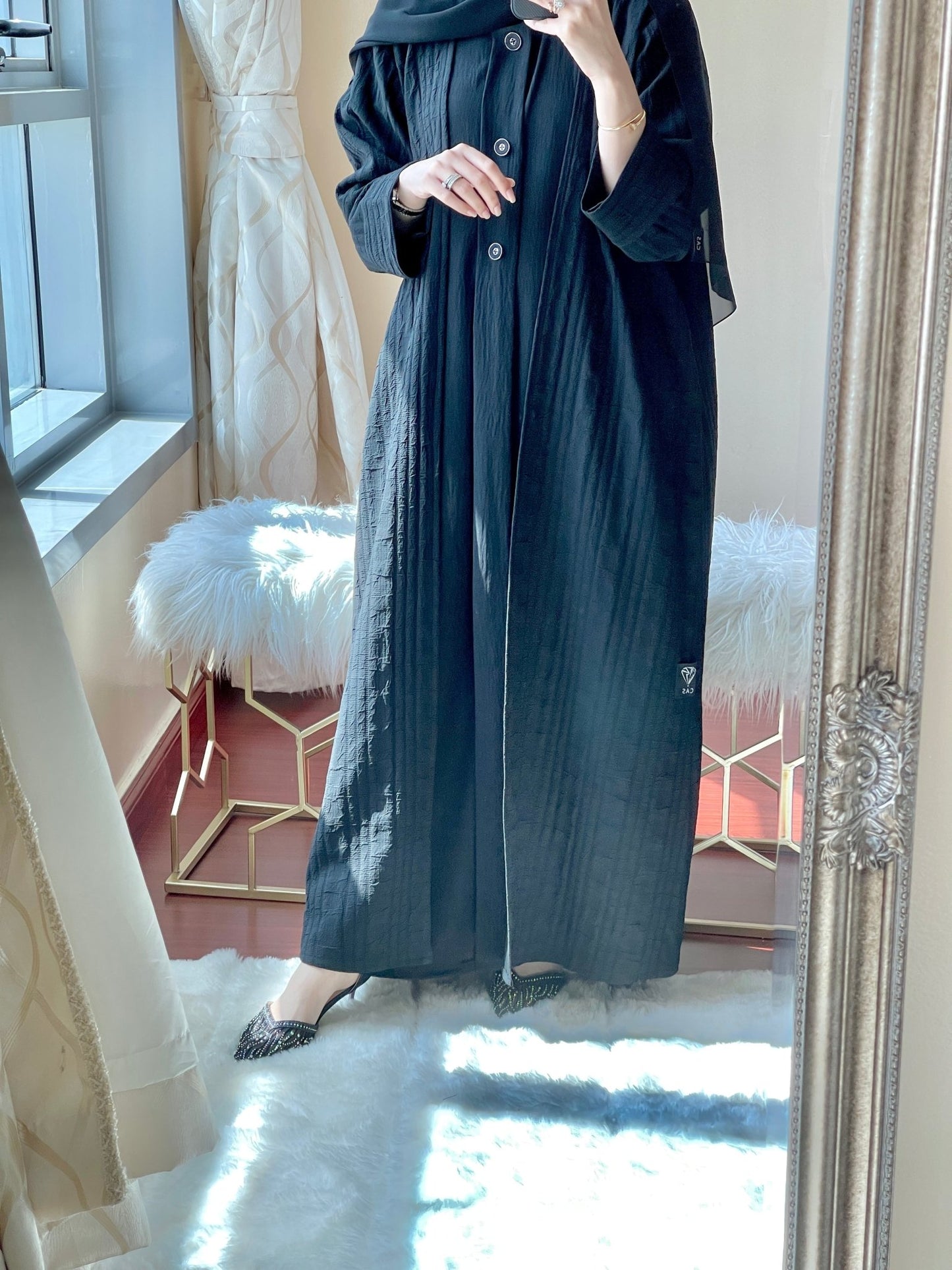 C - RTW - Black - Stripe - Abaya - Set