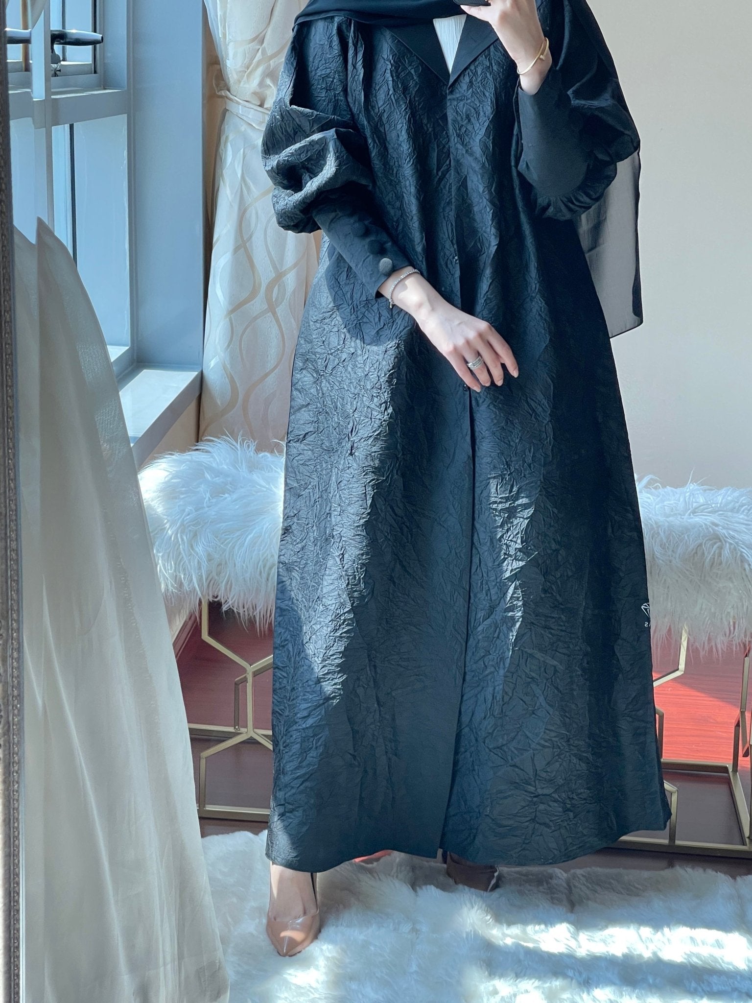 C - RTW - Black - Taffeta - Abaya - Set - 02