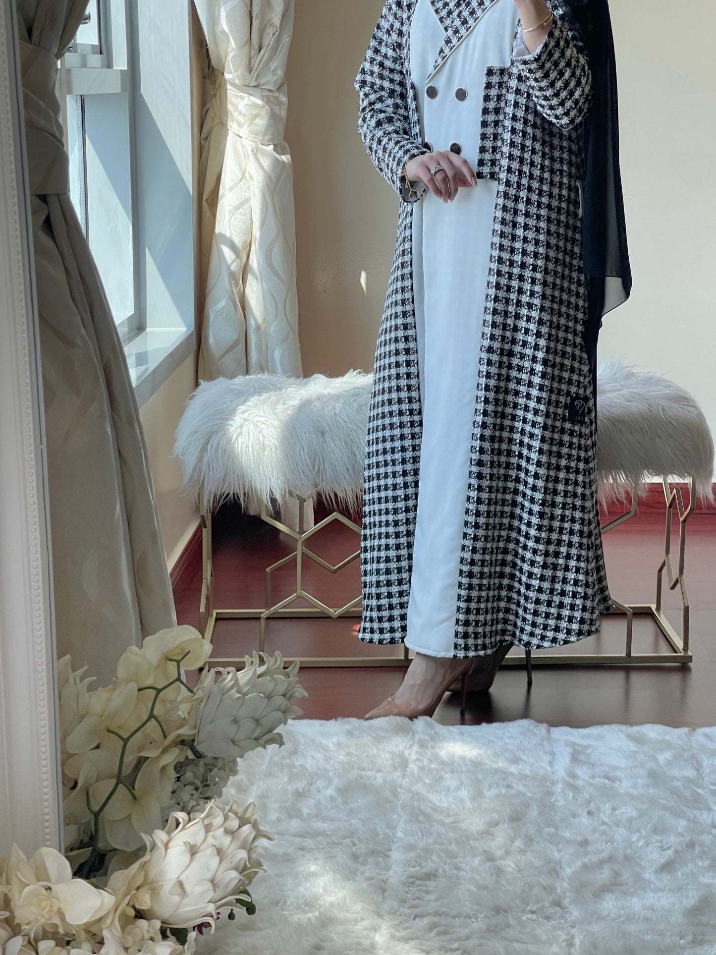 C - RTW - Black - White - Tweed - Abaya - 2023