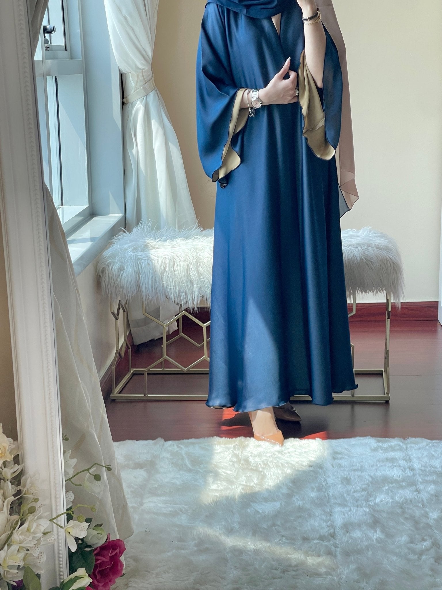 C - RTW - Blue - Beige - Duotone - Abaya - Set