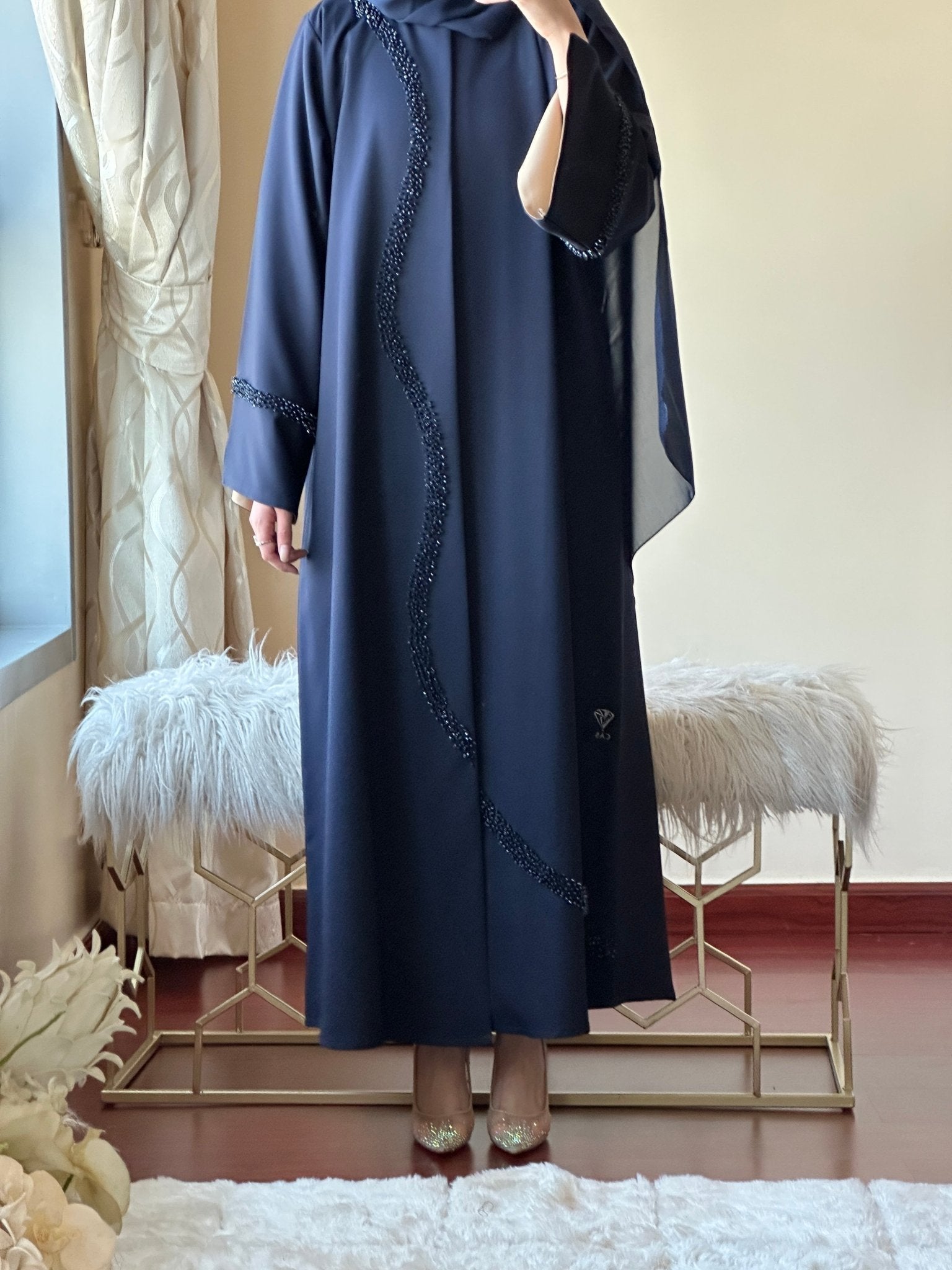 C RTW Blue Beige Eid Abaya set 33