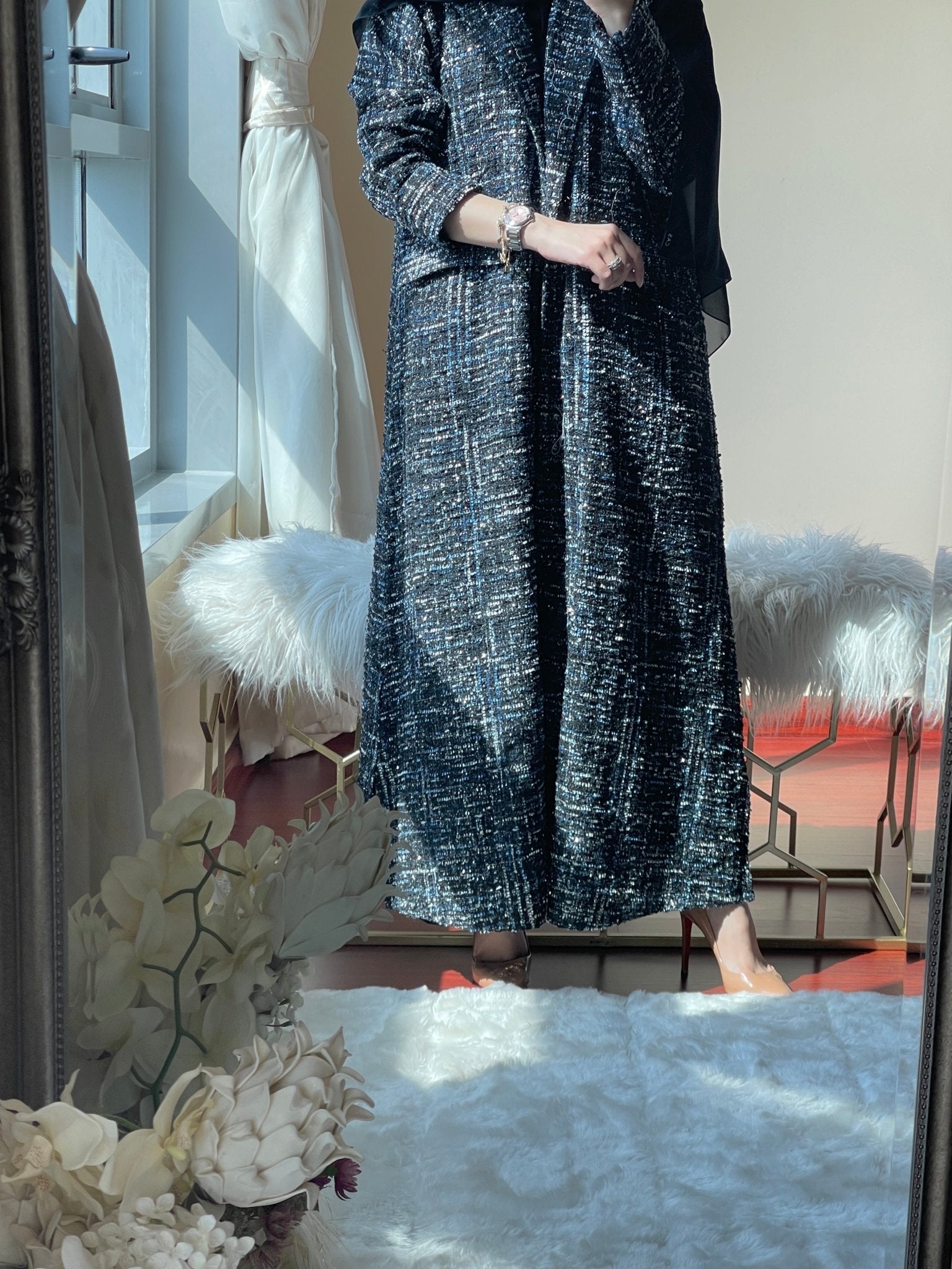 C - RTW - Blue - Black - Tweed - Abaya - 2023