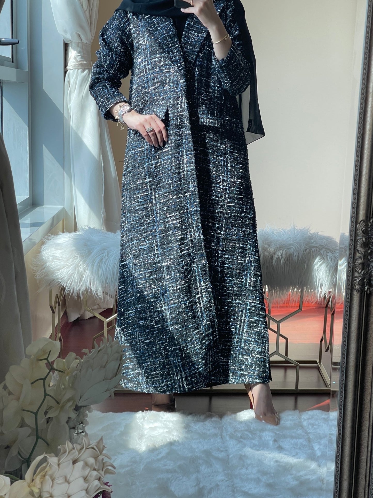 C - RTW - Blue - Black - Tweed - Abaya - 2023