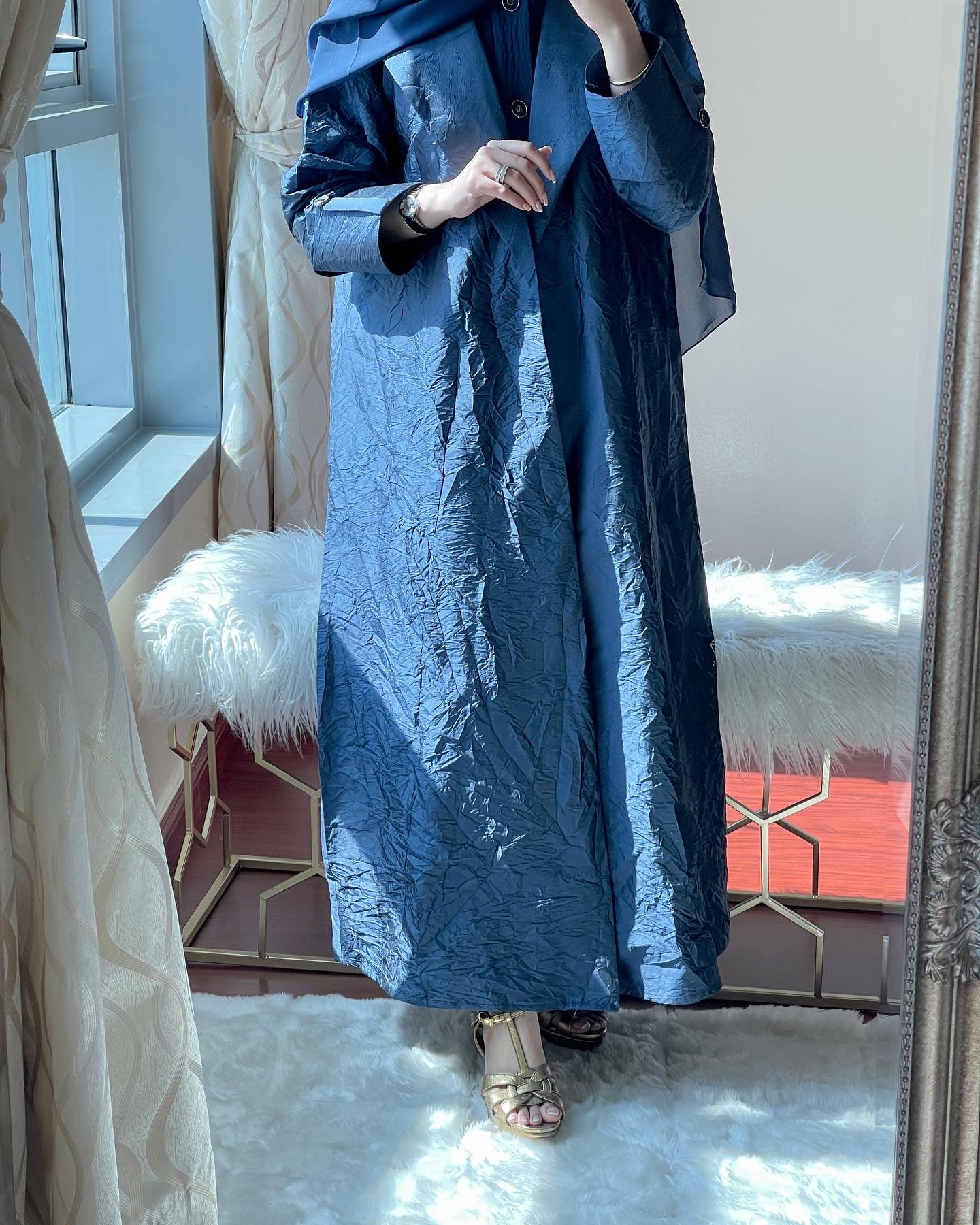 C - RTW - Blue - Taffeta - Abaya - Set