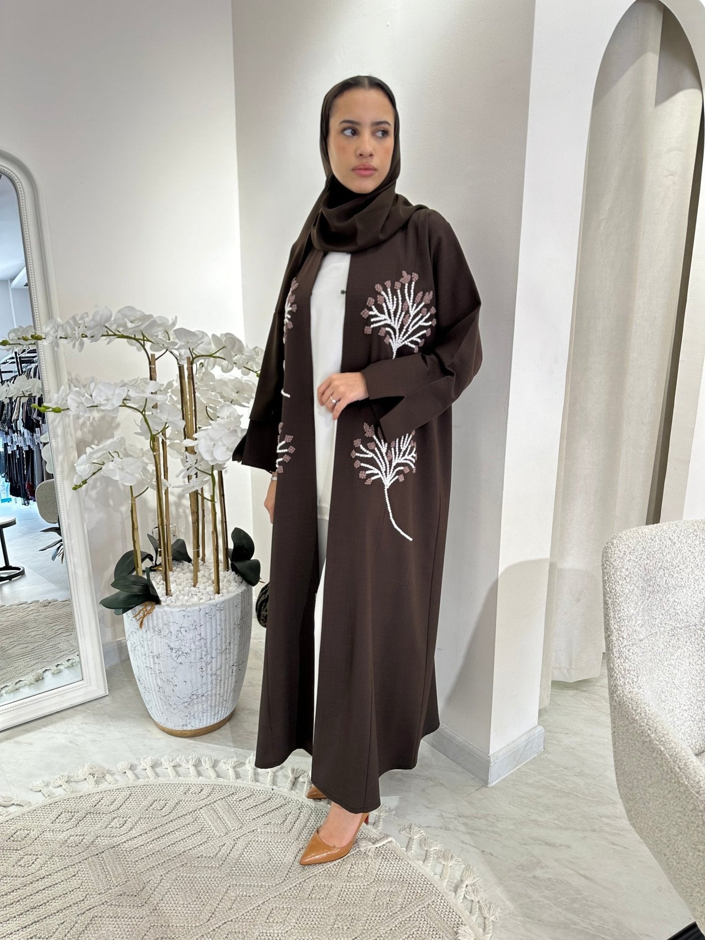 C RTW Brown Summer Linen Eid Abaya