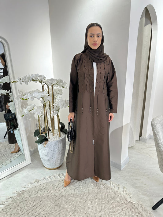 C RTW Brown Tafetta Tassel Eid Abaya