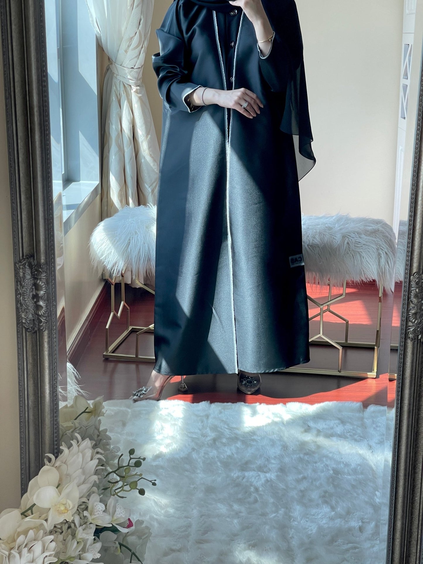 C - RTW - Duotone - Black - Satin - Abaya - Set