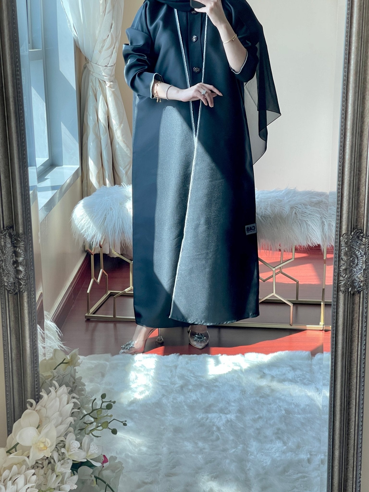 C - RTW - Duotone - Black - Satin - Abaya - Set