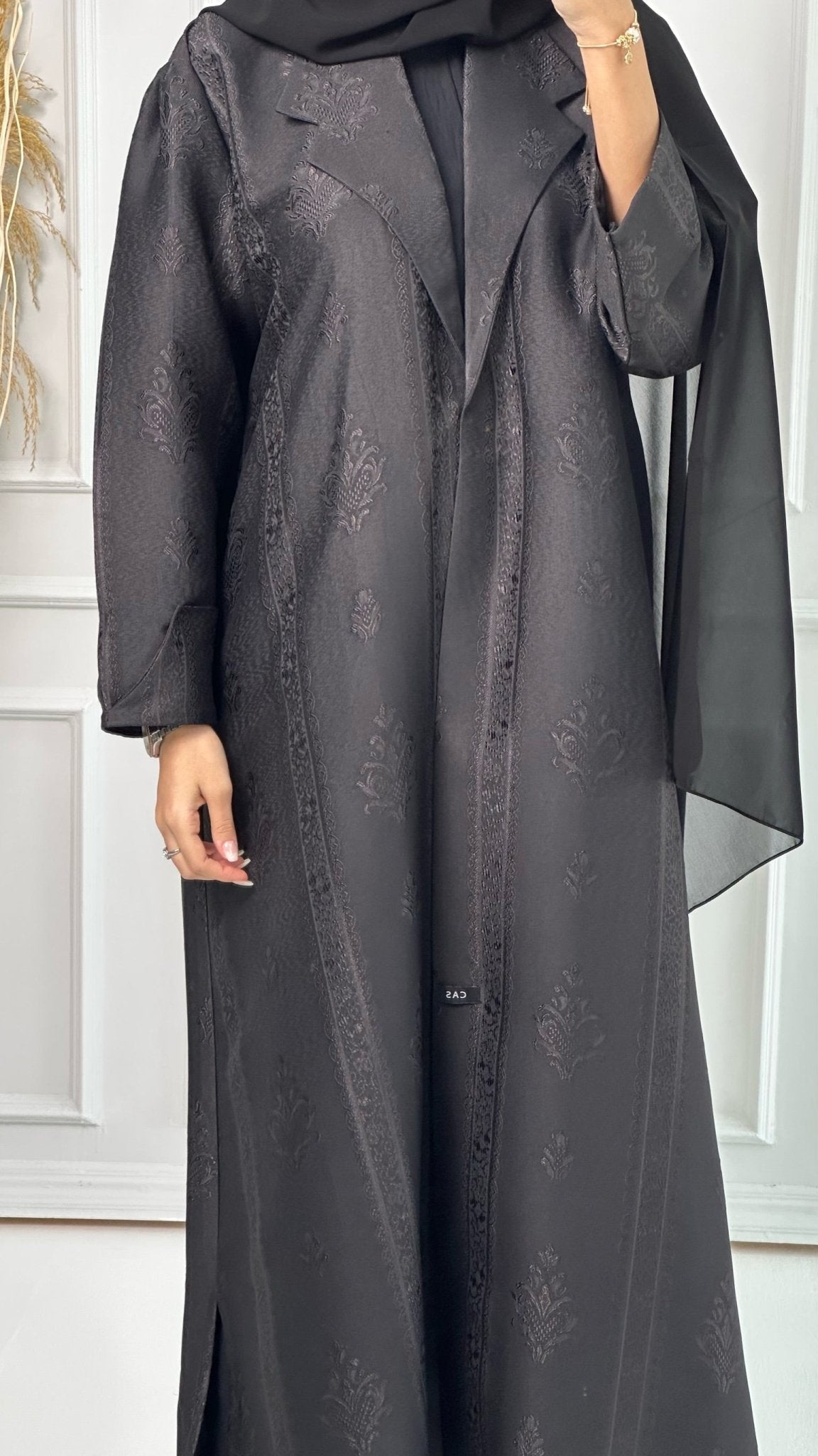 C RTW Floral Print Jacquard Coat Abaya Set