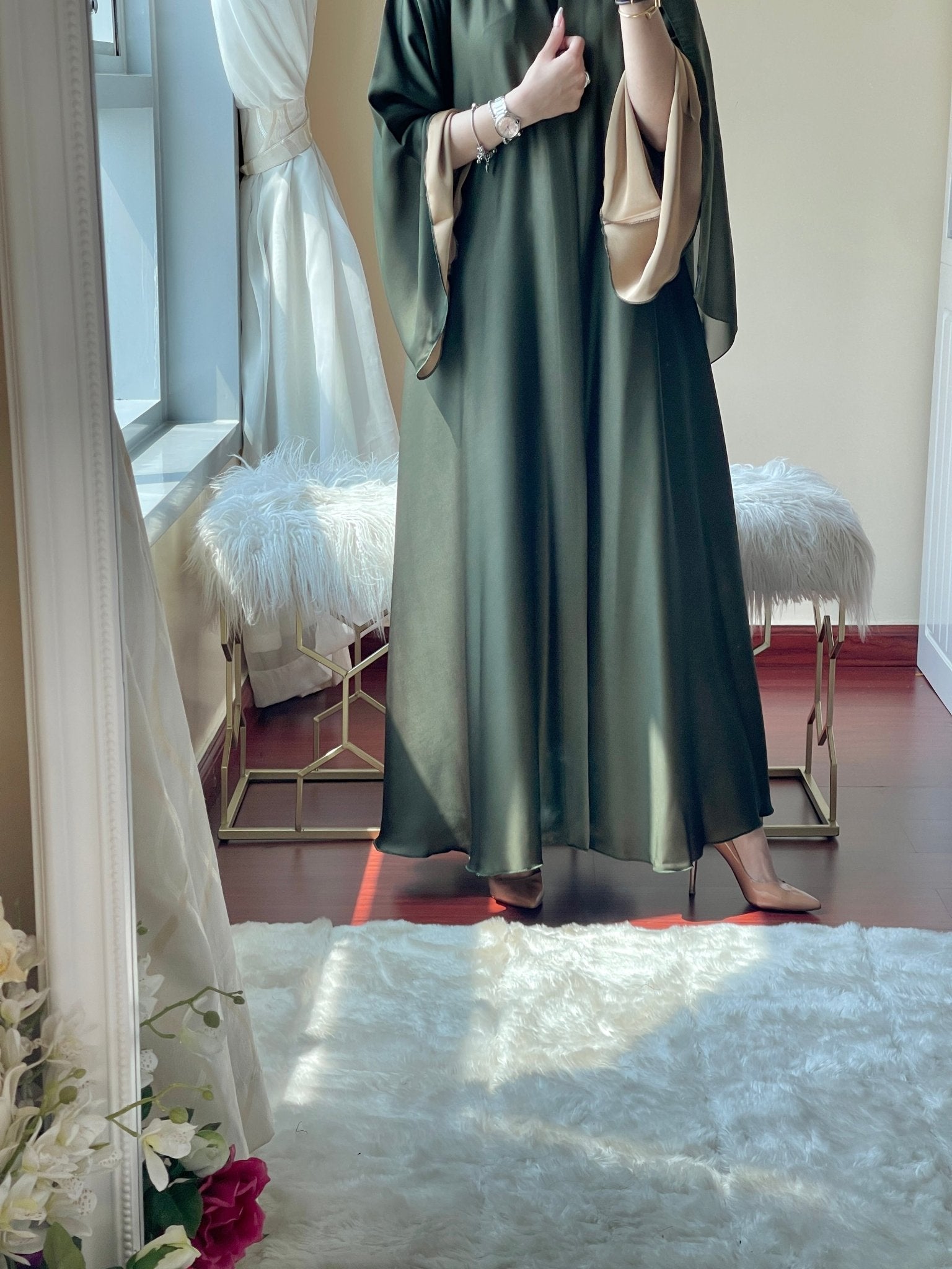 C - RTW - Green - Beige - Duotone - Abaya - Set