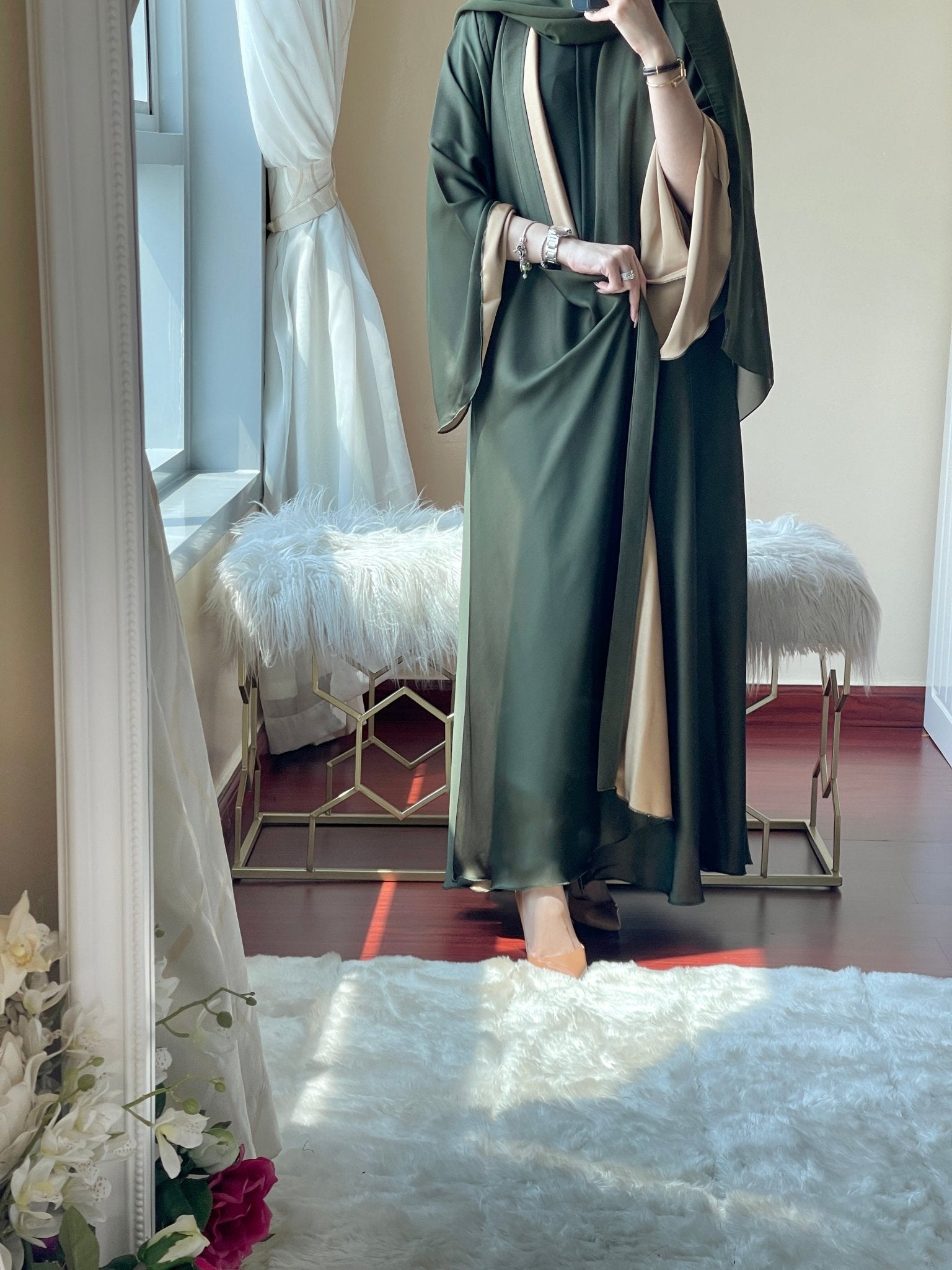 C - RTW - Green - Beige - Duotone - Abaya - Set
