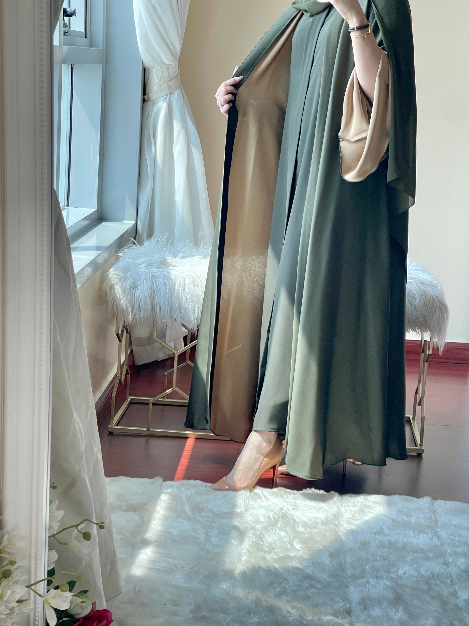 C - RTW - Green - Beige - Duotone - Abaya - Set