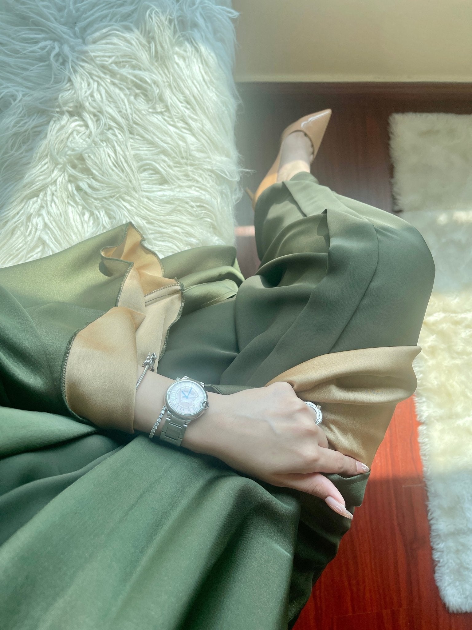 C - RTW - Green - Beige - Duotone - Abaya - Set