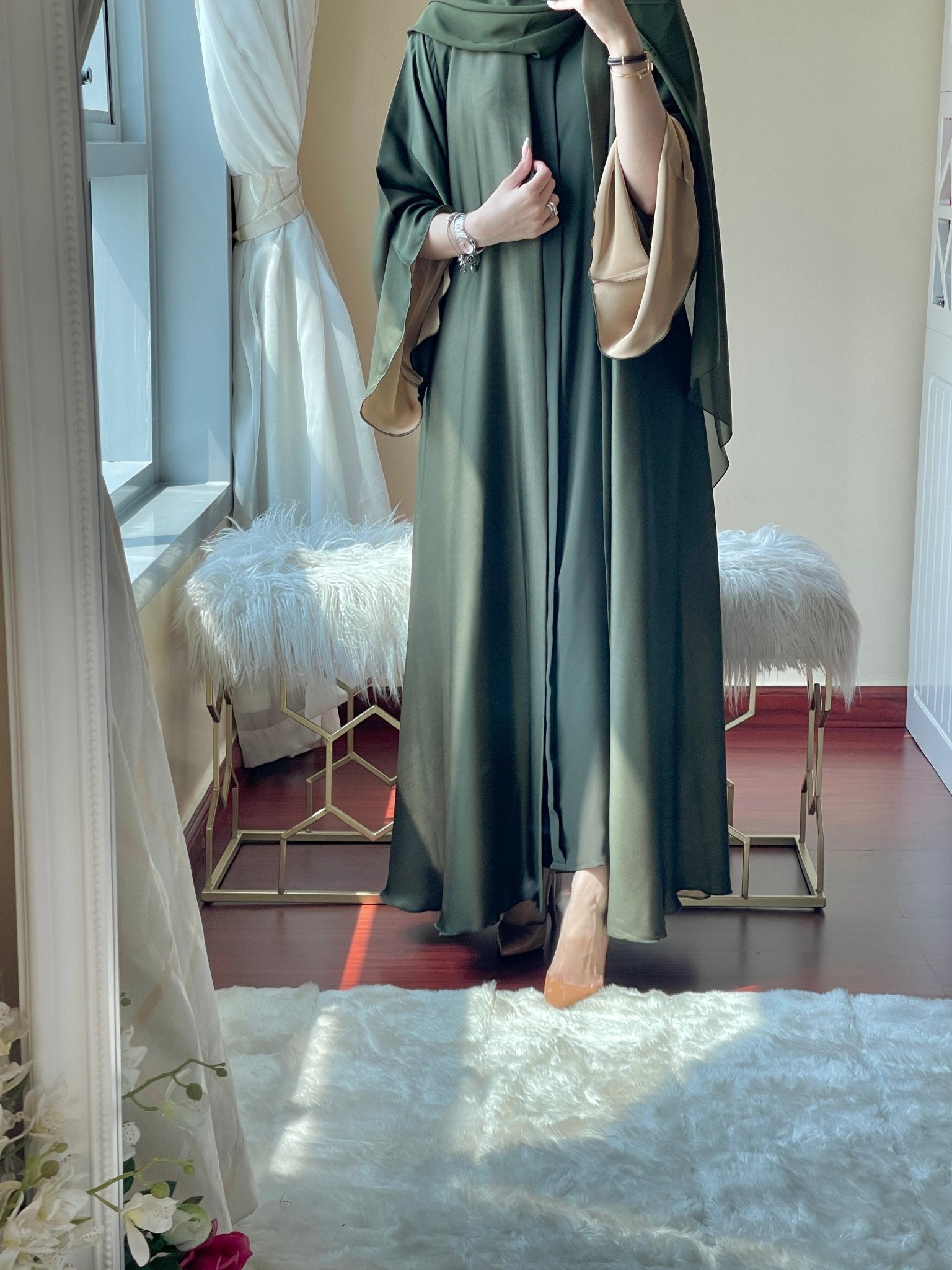 C - RTW - Green - Beige - Duotone - Abaya - Set