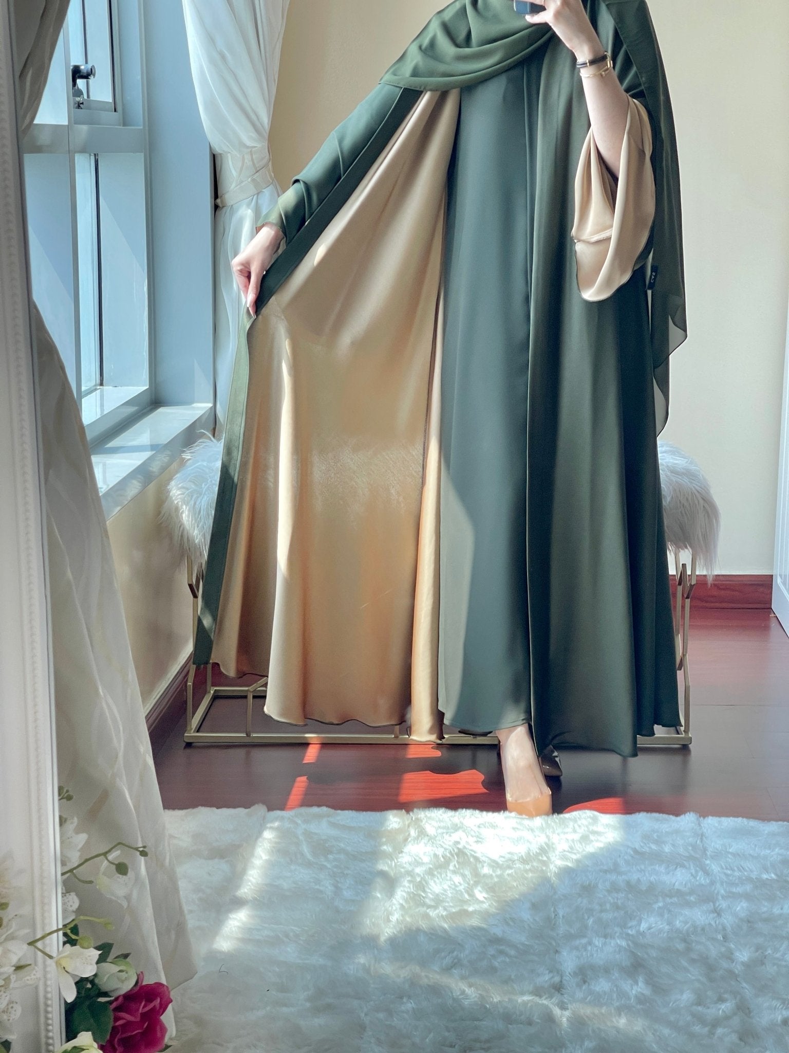 C - RTW - Green - Beige - Duotone - Abaya - Set