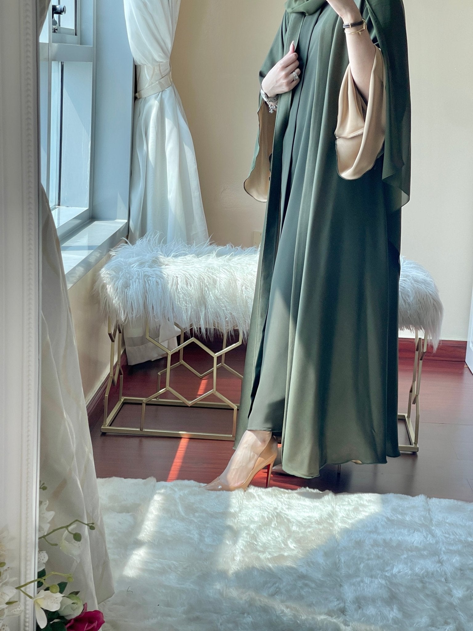 C - RTW - Green - Beige - Duotone - Abaya - Set