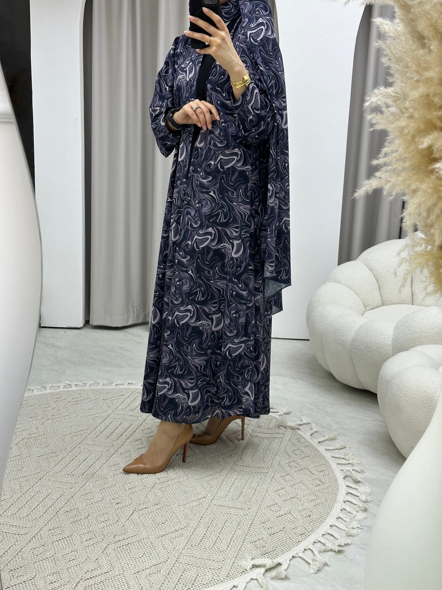 C RTW Italian Marble Crepe Purple Abaya