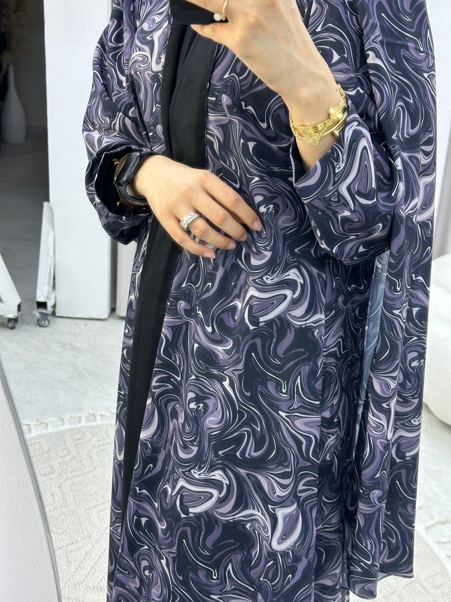 C RTW Italian Marble Crepe Purple Abaya