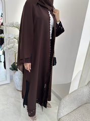 C RTW Lasercut Brown Satin Abaya