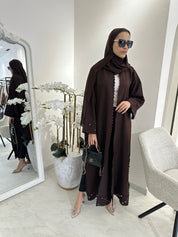 C RTW Lasercut Brown Satin Abaya