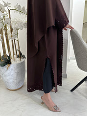 C RTW Lasercut Brown Satin Abaya