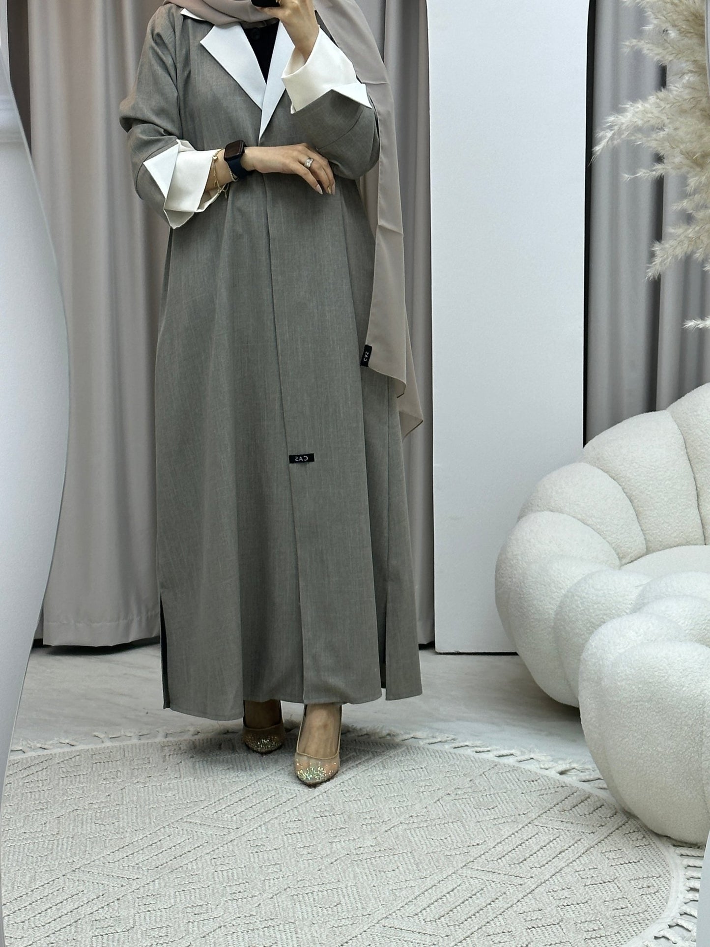 C RTW Linen Beige Winter Coat Abaya