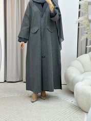 C RTW Linen Grey Winter Coat Abaya