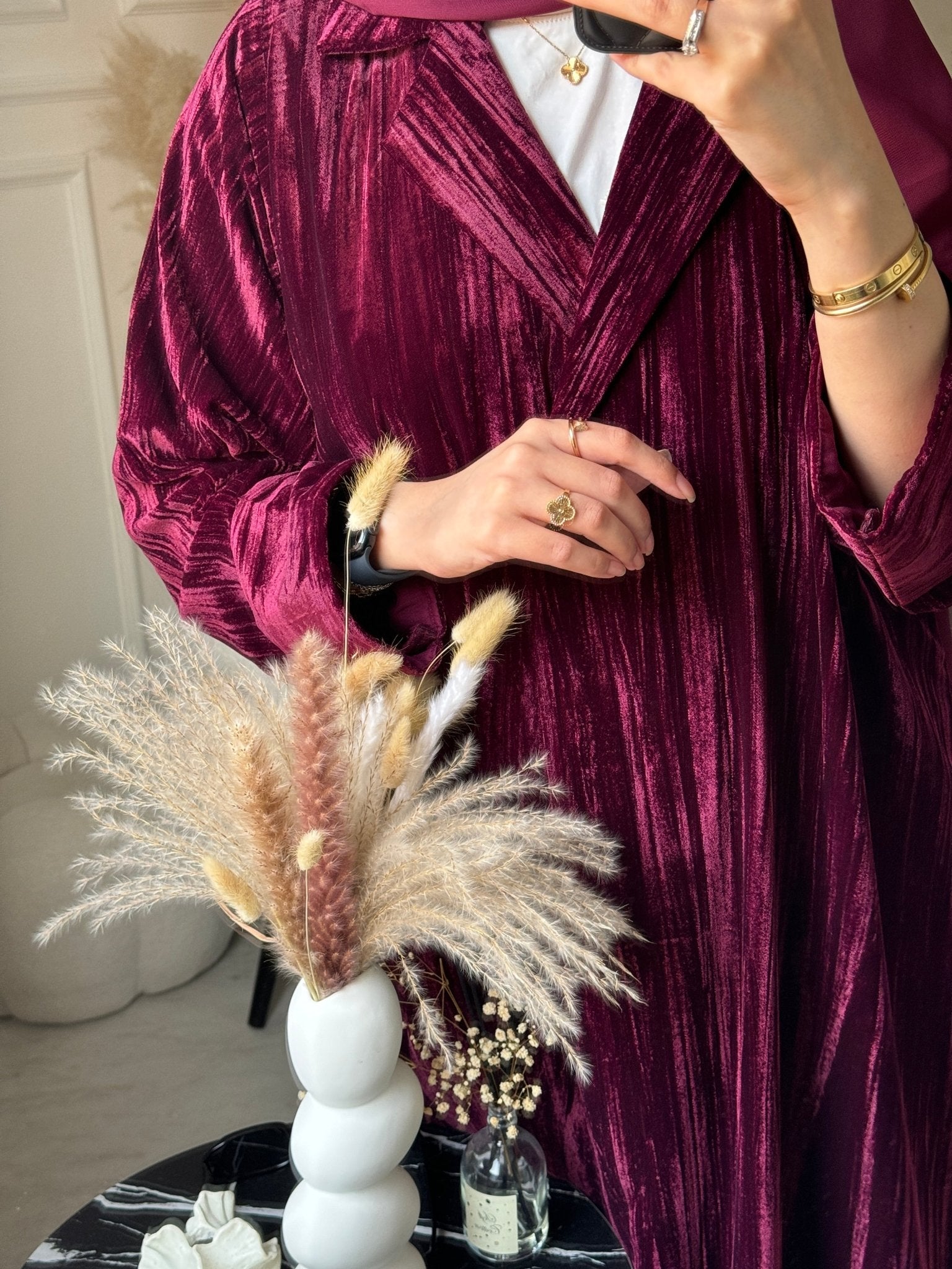 C RTW Maroon Velvet Abaya