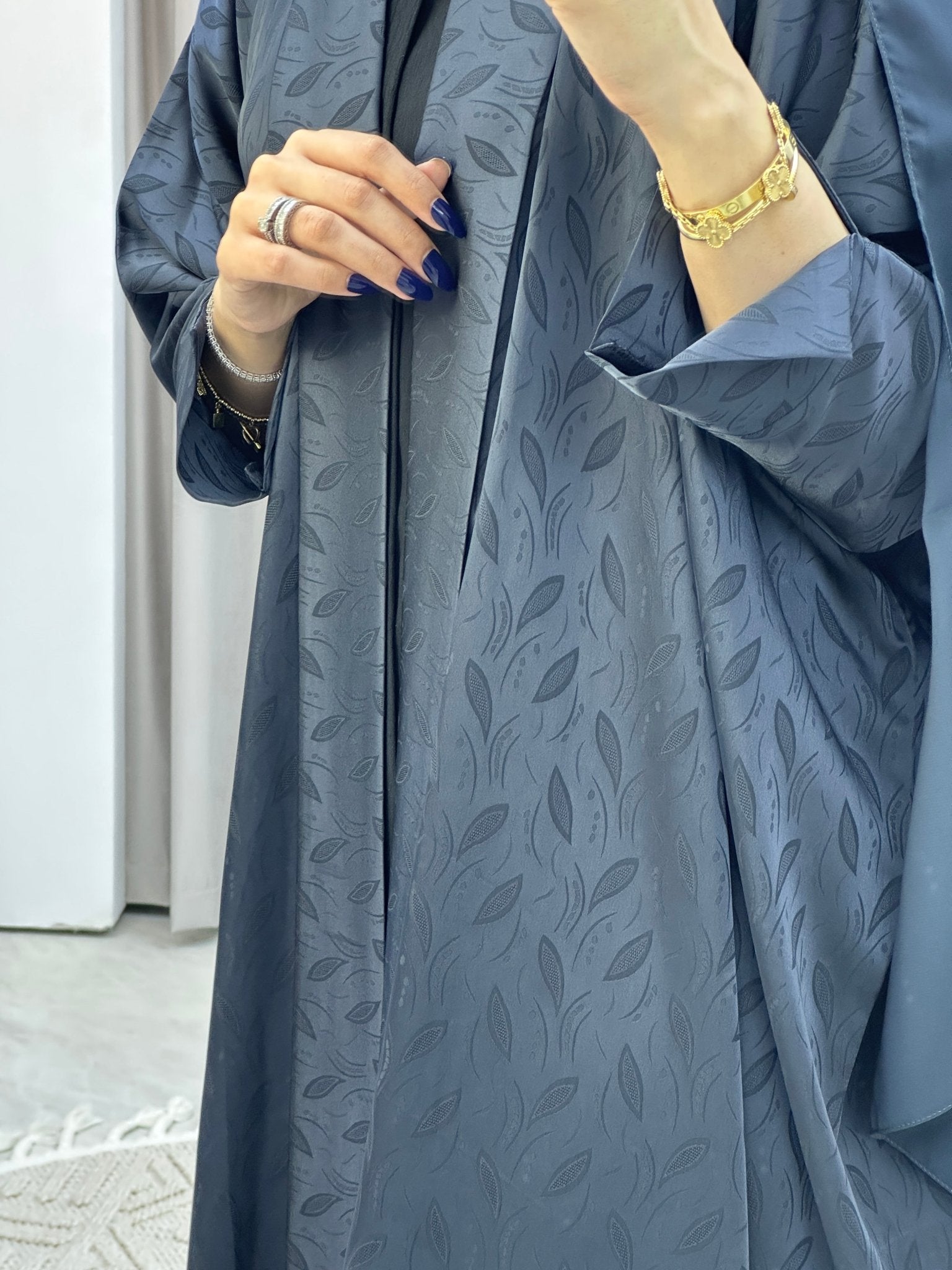 C RTW Navy Blue Leaf Bisht Abaya