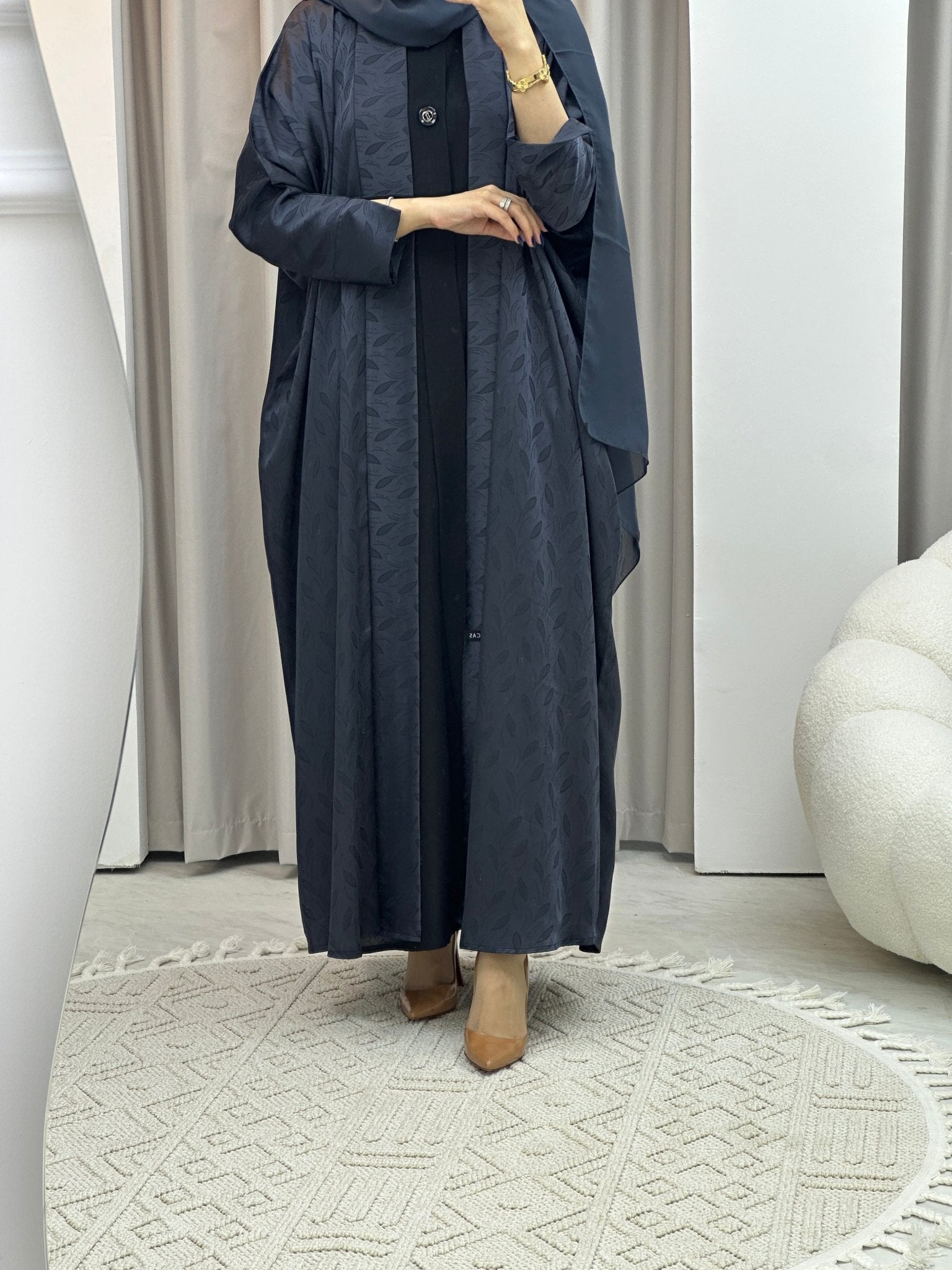 C RTW Navy Blue Leaf Bisht Abaya