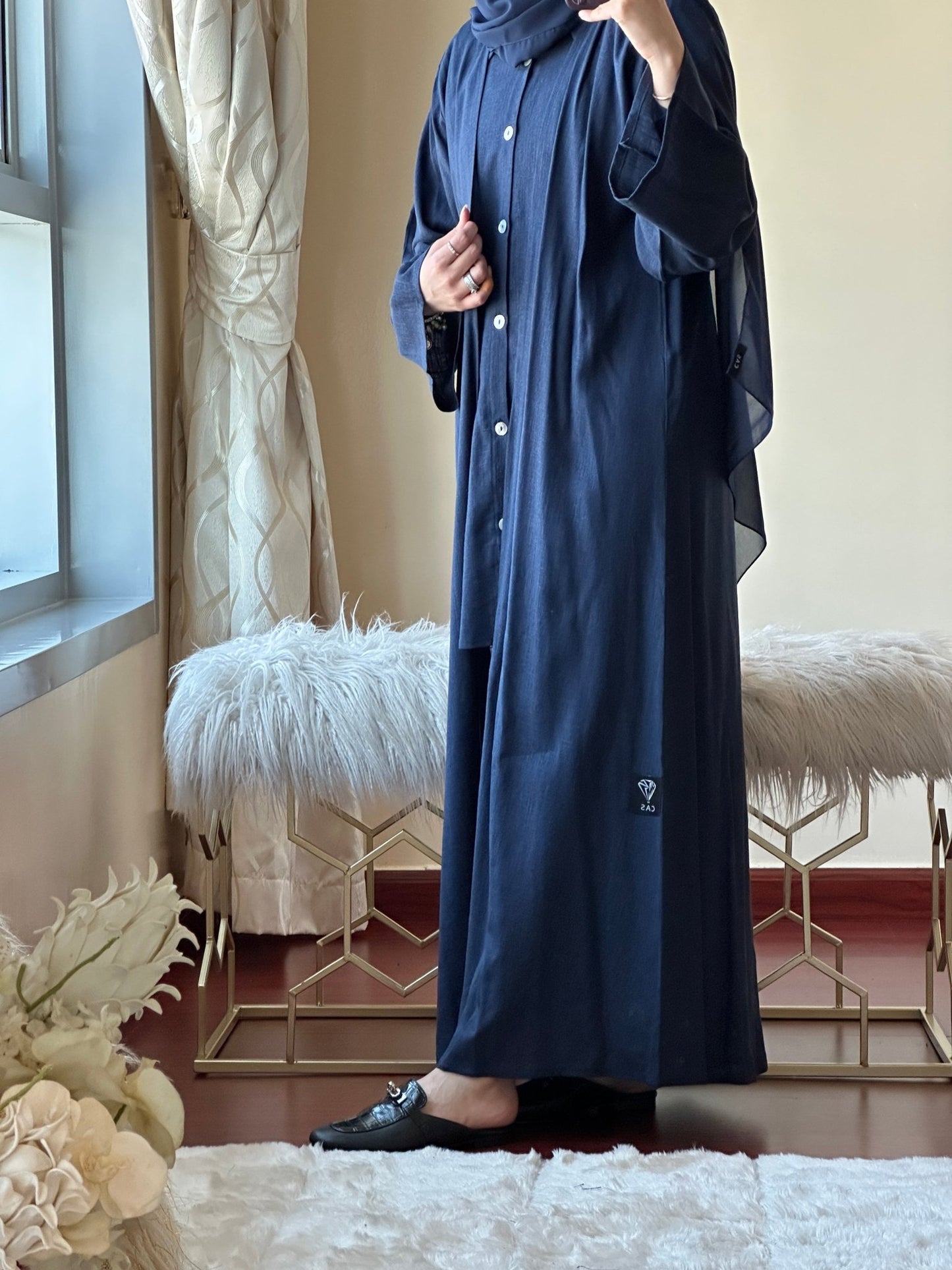 C - RTW - Navy - Blue - Summer - Linen - Travel - Abaya - Set