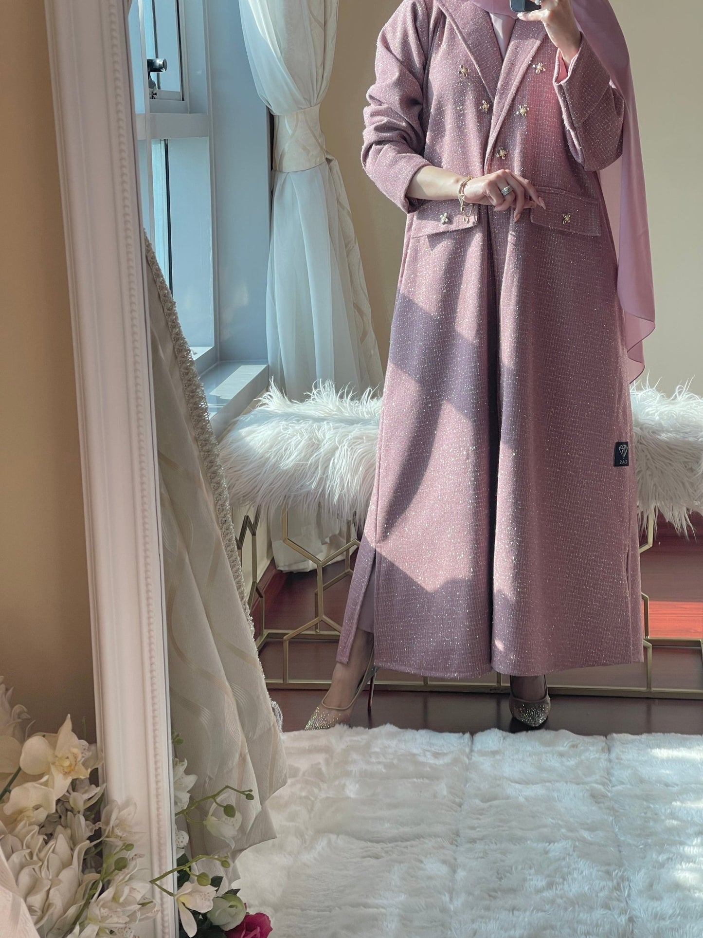 C - RTW - Pink - Gold - Tweed - Abaya - 2023 - Set