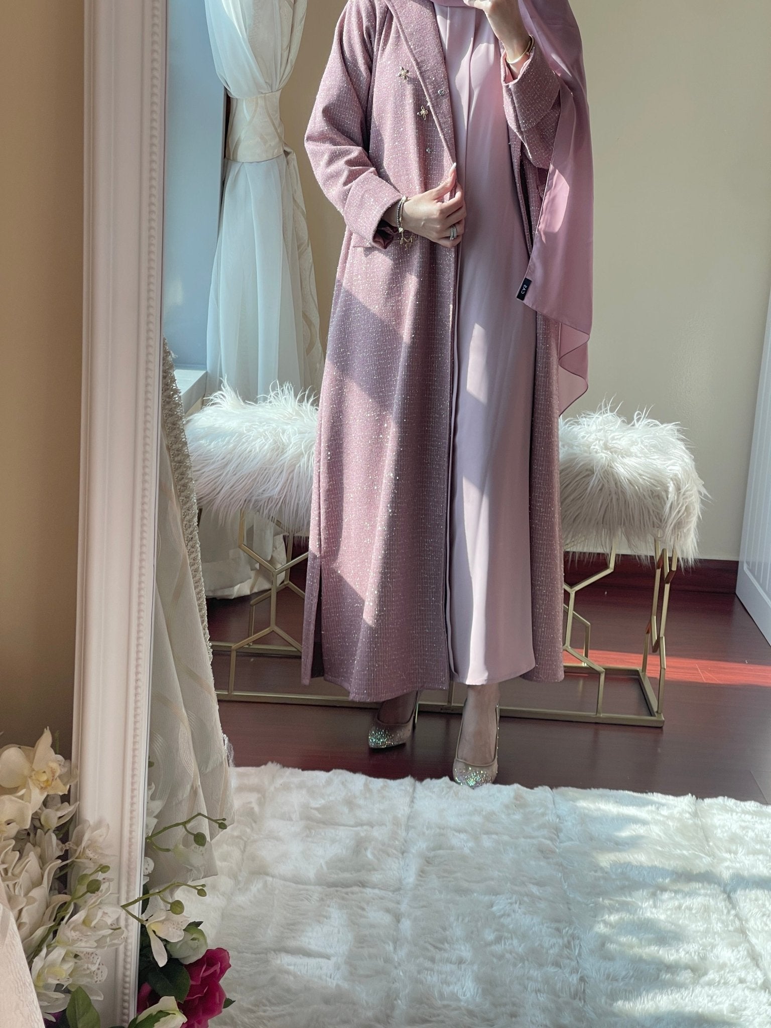 C - RTW - Pink - Gold - Tweed - Abaya - 2023 - Set