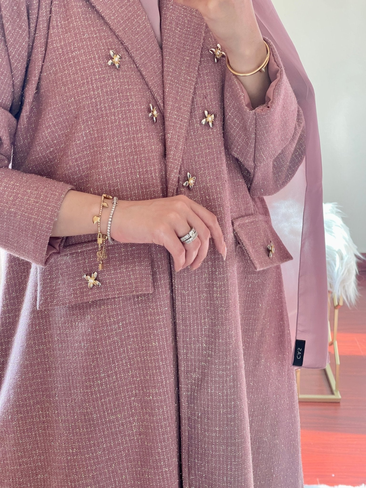 C - RTW - Pink - Gold - Tweed - Abaya - 2023 - Set